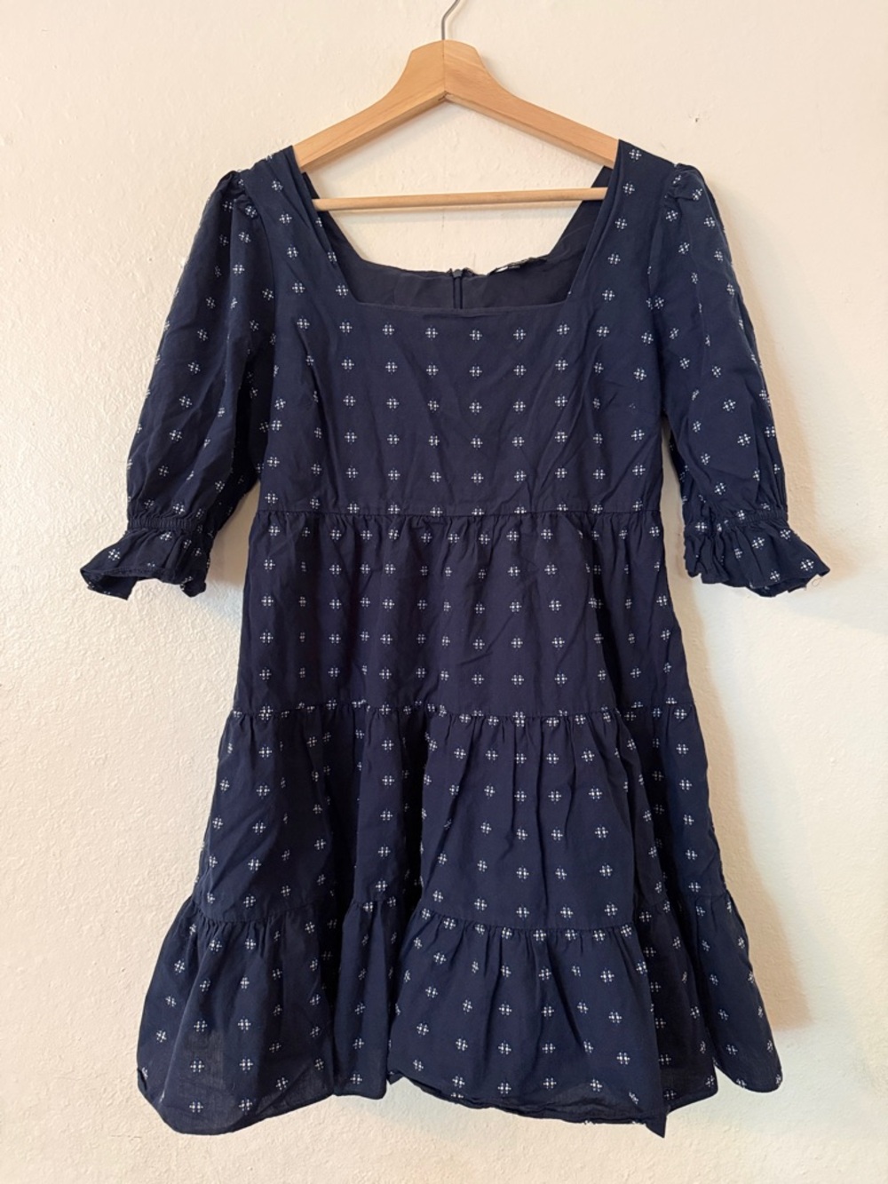 Madewell Tiered Puff-Sleeve Dress in Blue Sz 4